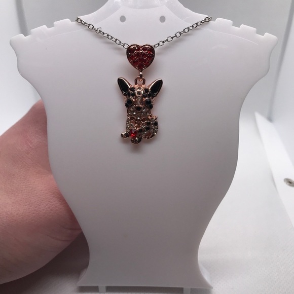 STERLING Silver Dog Necklace Natural Glittering Diamond Dog - Picture 2 of 4